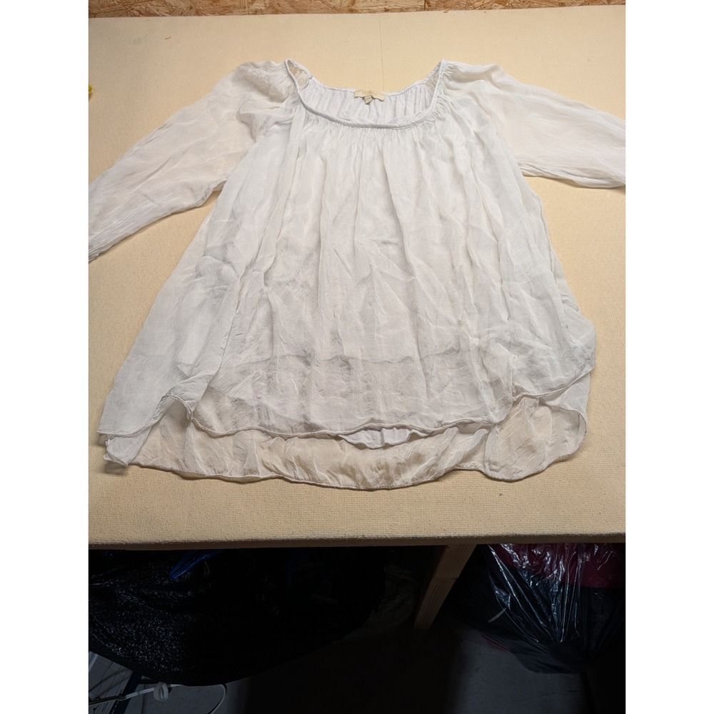 Ambra Women Blouse Size Large Light Gray Gauzy Silky Made In Italy Formal Lined
